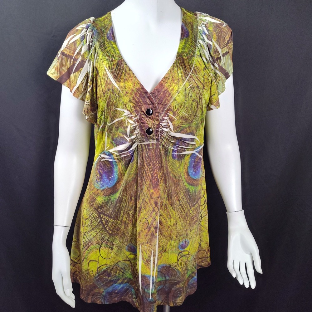 Live and Let Live medium blouse peacock boho Y2K whimsical colorful feminine